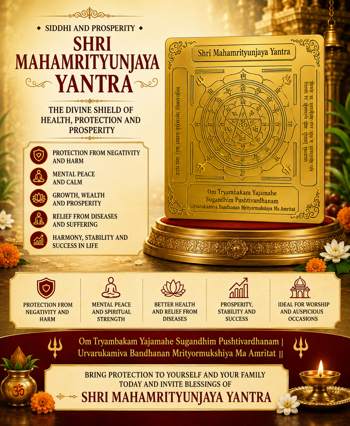 Maha Mrityunjaya Yantra pure copper engraved